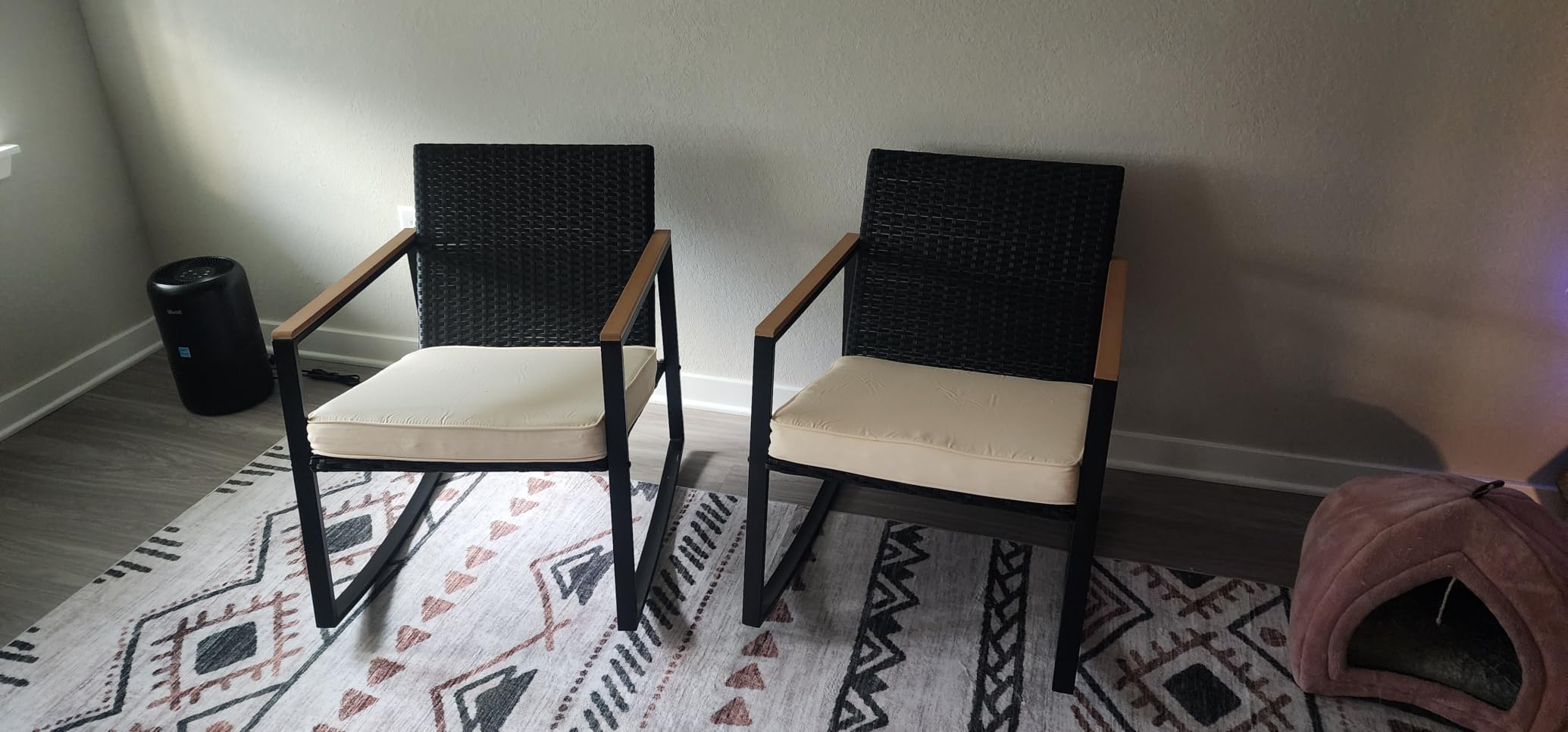 Gizoon 3 Pieces Rocking Patio Bistro Set with Anti-Scald Armrest | Outdoor Patio Wicker Furniture Set with Glass Table and Cushion for Garden, Yard, Porch customer photo 2