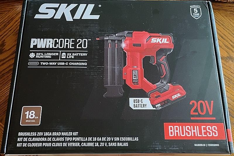 SKIL PWR CORE 20 Brushless 20V 18Ga Brad Nailer Kit including 2.0Ah USB-C Battery and Charger-NA1800B-10 customer photo 1