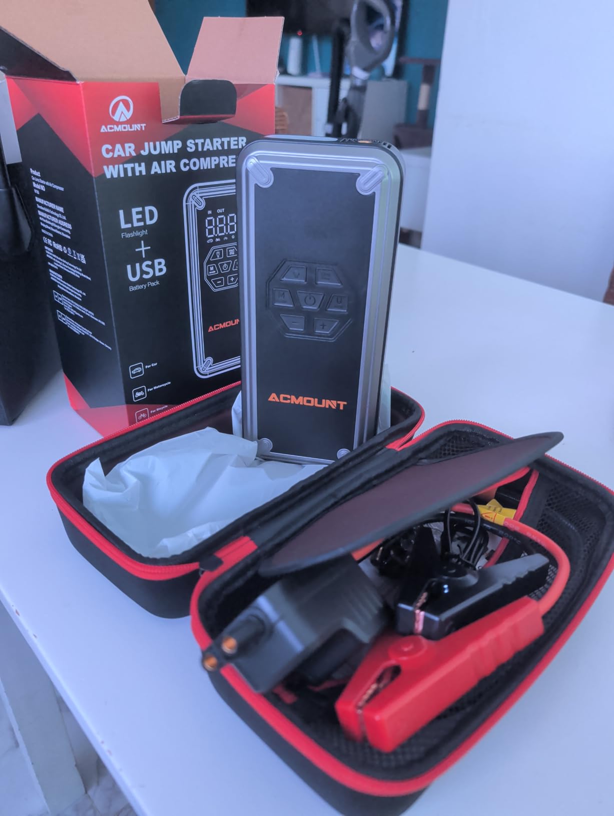ACMOUNT W160 5000A Jump Starter with Air Compressor 150PSI, 12V Jump Box | Car Jumper Starter Portable(9L Gas/8L Diesel) with Jump Cables, Tire Inflator, 3 LED Light Modes, Power Bank, Car Essentials customer photo 1