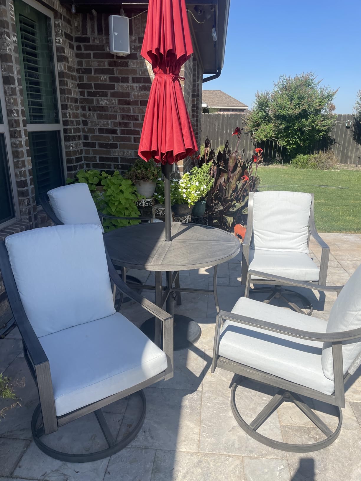 NATURAL EXPRESSIONS 5-Piece Patio Dining Set, 4 Swivel Rockers & Round Table | Patio Swivel Rocking Chairs and 38