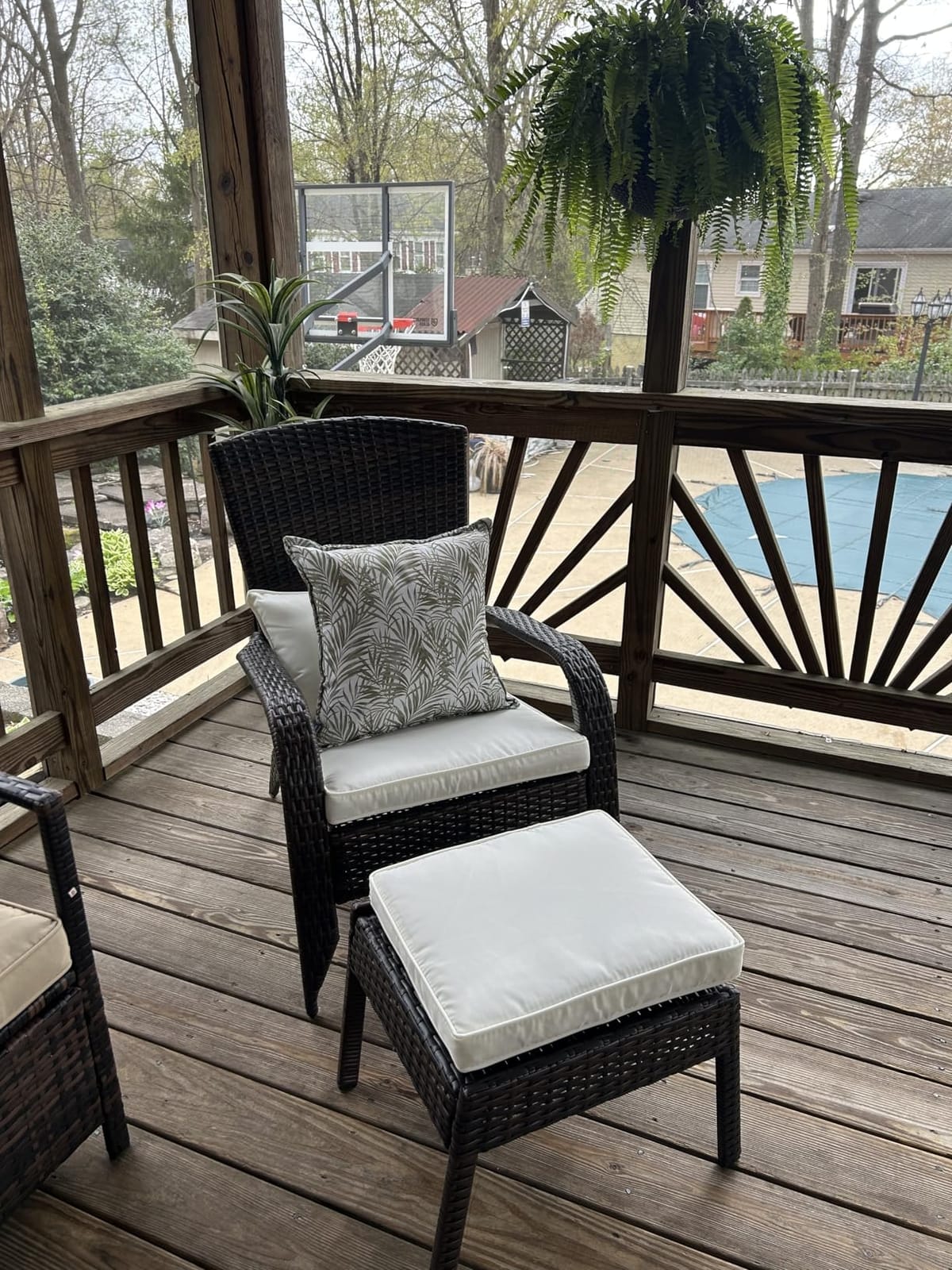Outsunny Patio Wicker Adirondack Chair with Ottoman High-Back Cream White | Outdoor Fire Pit Chair, Cushions, Large Seat & Armrests, for Deck, Garden & Backyard customer photo 1