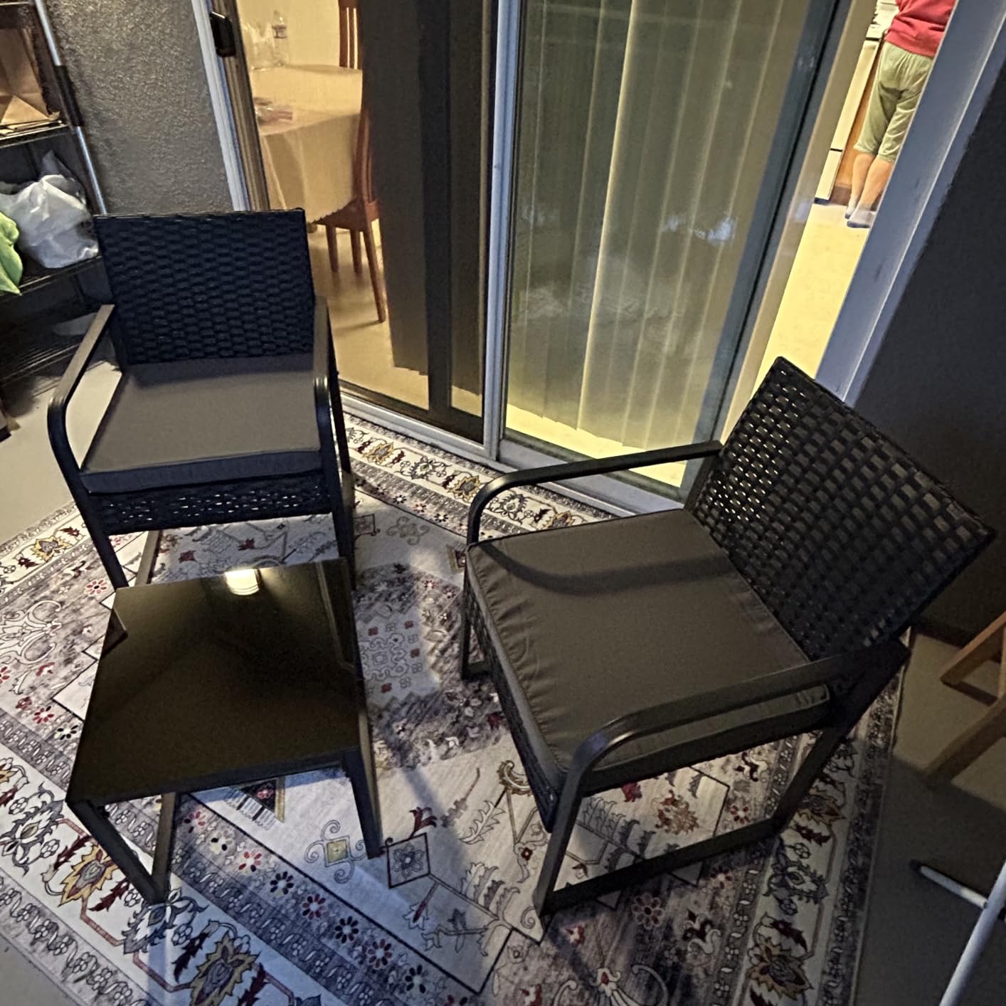 Gizoon 3 Piece Patio Furniture Set | Outdoor Black Wicker Furniture Sets, with Coffee Table, for Yard, Garden, Balcony, Poolside, Cushion-Grey customer photo 1
