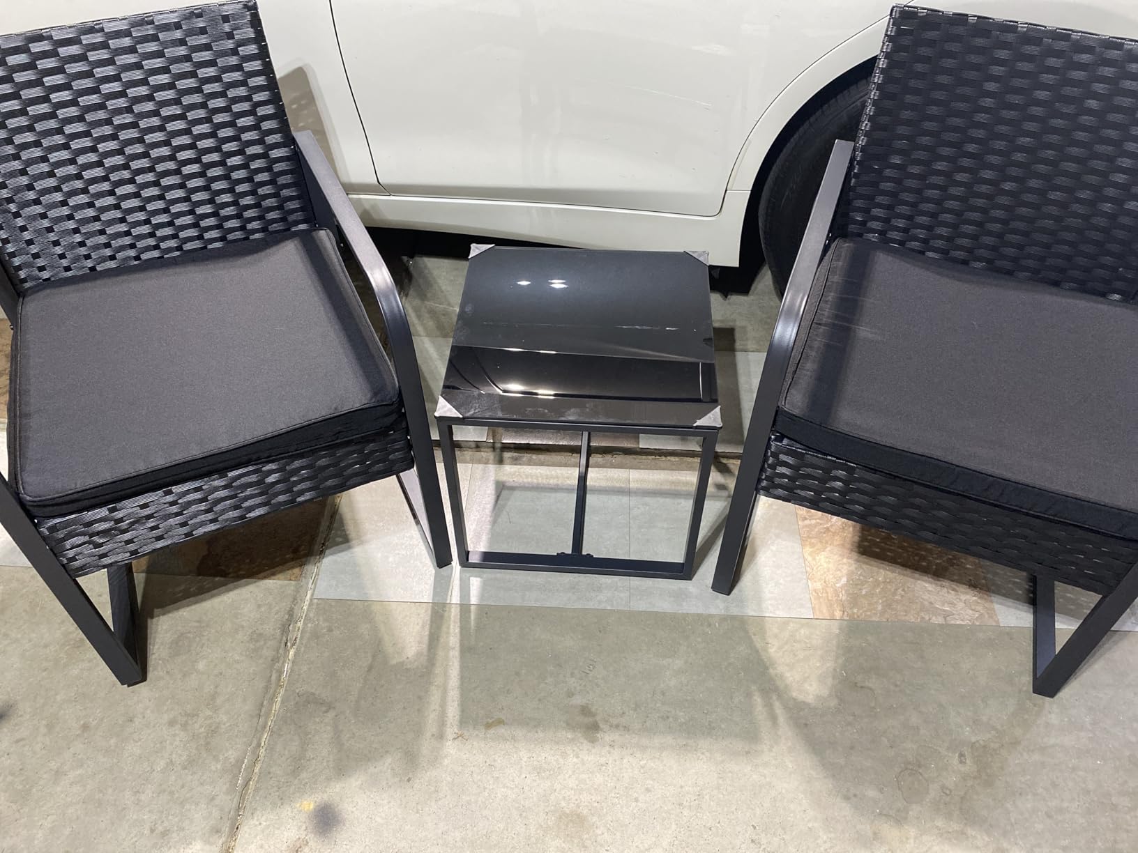 Gizoon 3 Piece Patio Furniture Set | Outdoor Black Wicker Furniture Sets, with Coffee Table, for Yard, Garden, Balcony, Poolside, Cushion-Grey customer photo 2