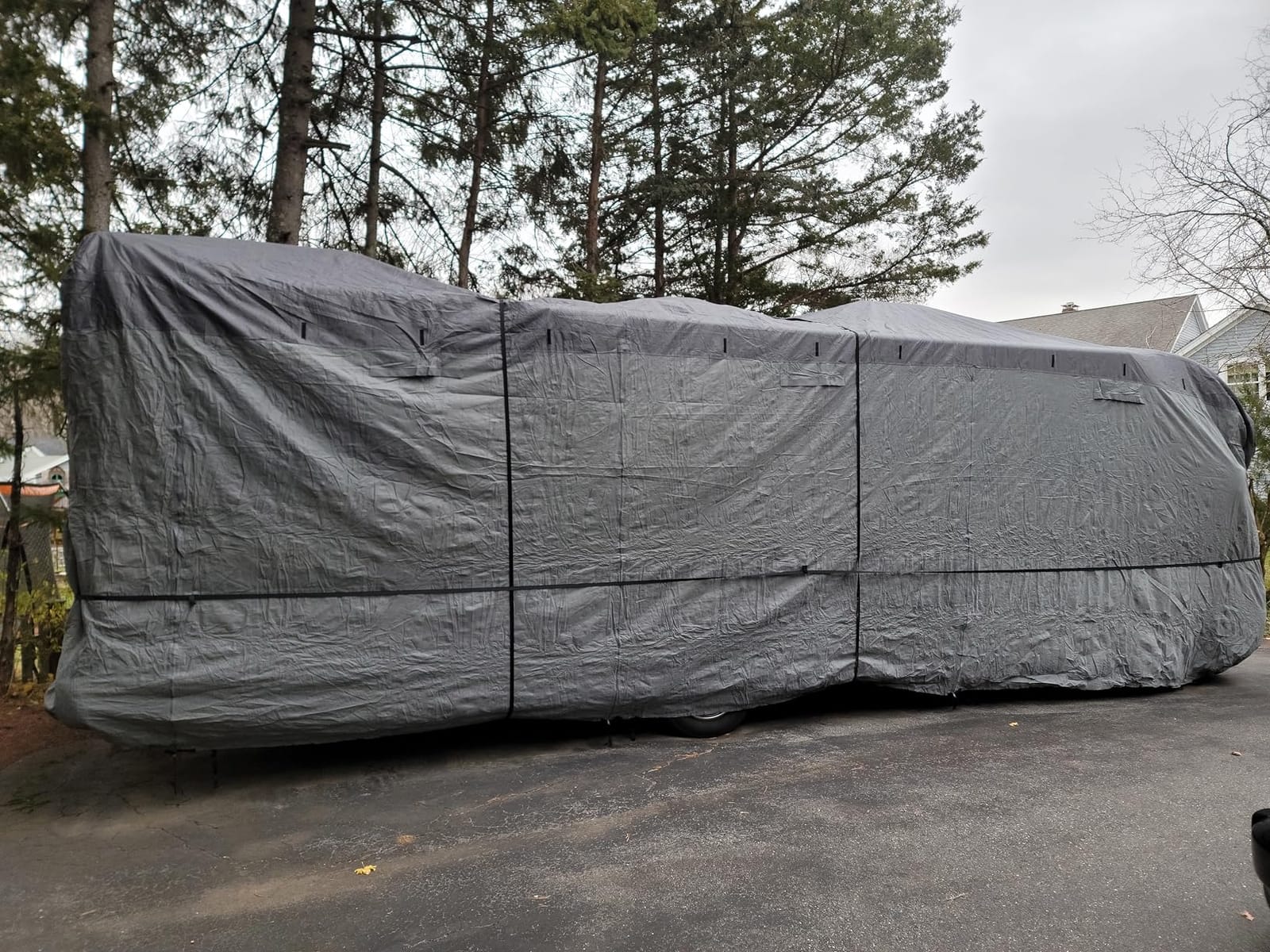 RVMasking Travel Trailer RV Cover, 9-Layer Heavy Duty Waterproof, 26-28ft | Medium Gray Camper Cover for Toy Hauler, Windproof, UV resistant, 3Pcs Reinforced Straps, Tongue Jack Cover, 4 Tire Covers customer photo 2