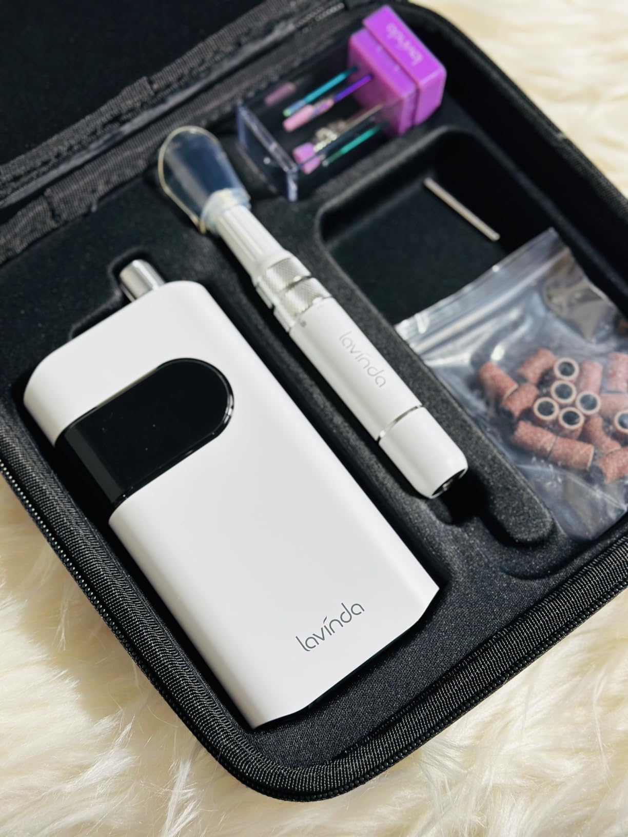 Lavinda Electric Nail Drill Cordless Nail Efile for Acrylic Gel Nail, Black | 35000RPM, 10-12H Runtime, LED Display, Low Heat, Nail Polishing Shaping, with 6 Nail Bits & Sanding Bands, for Salon Use customer photo 1