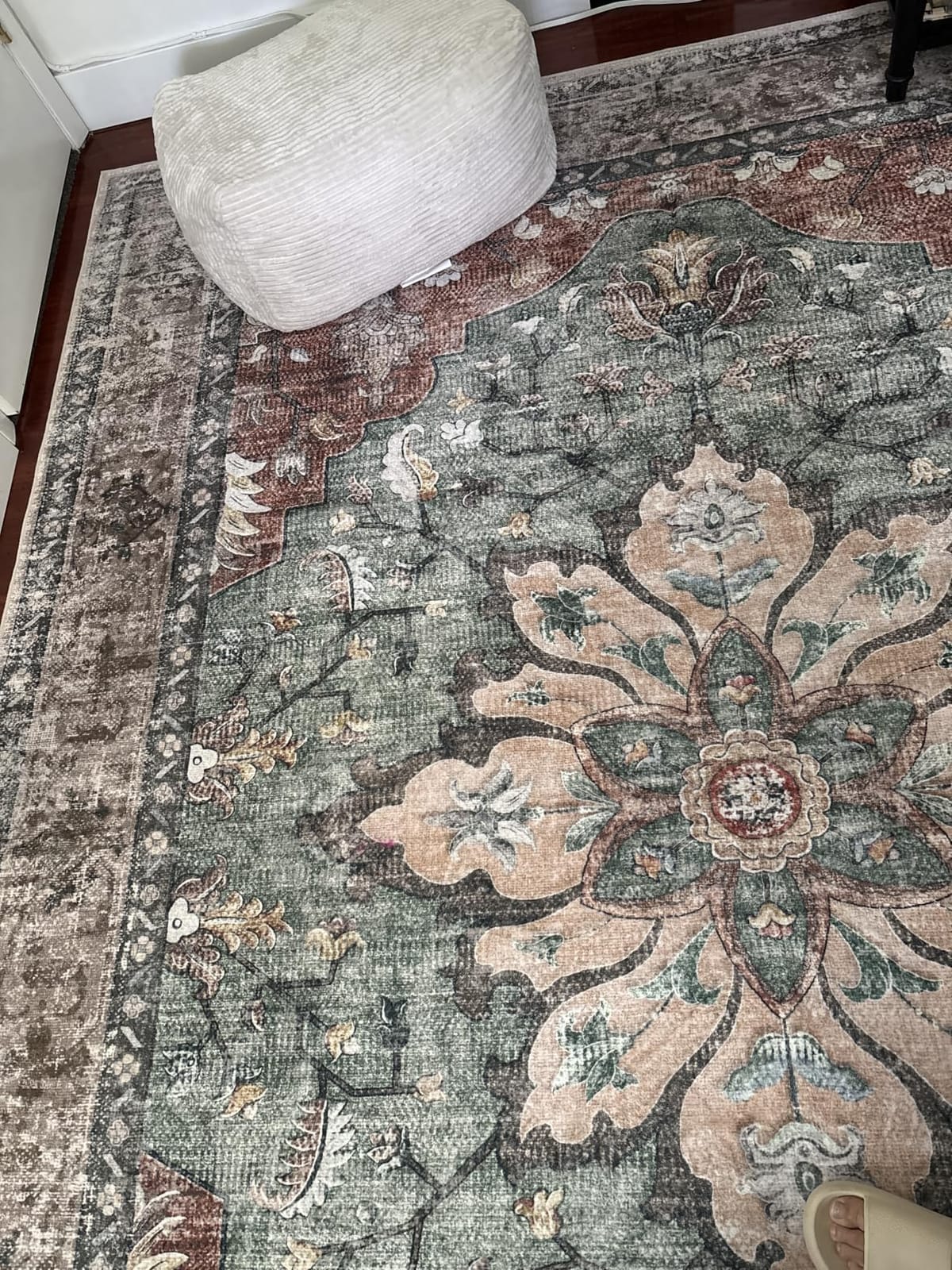 RELEANY Washable Area Rug, Runner 2'x6', Brick/Brown/Green | Non-Slip, Water Repellent, Pet Friendly, Easy to Clean, Vintage Floral Boho Decor for Kitchen Entry Bedroom Bedside Laundry customer photo 1