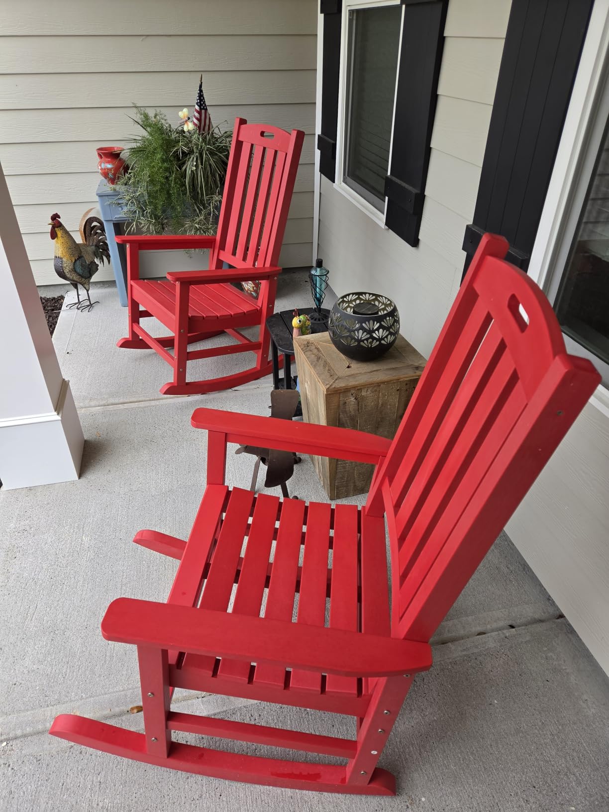 Psilvam Oversized Outdoor Rocking Chair, HDPE Porch Rocker (Dark Brown) customer photo 2