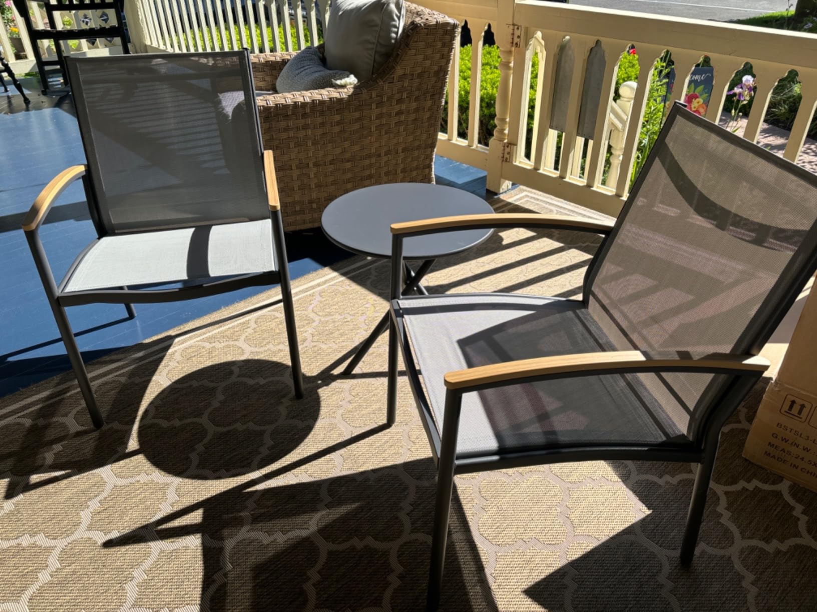 Shintenchi 3 Pieces Patio Bistro Sets, Outdoor Textilene Fabric Conversation Bistro Set, Textilene Fabric Front Porch Chairs Small Patio Furniture Set with Table for Lawn,Garden,Balcony (Grey) customer photo 2