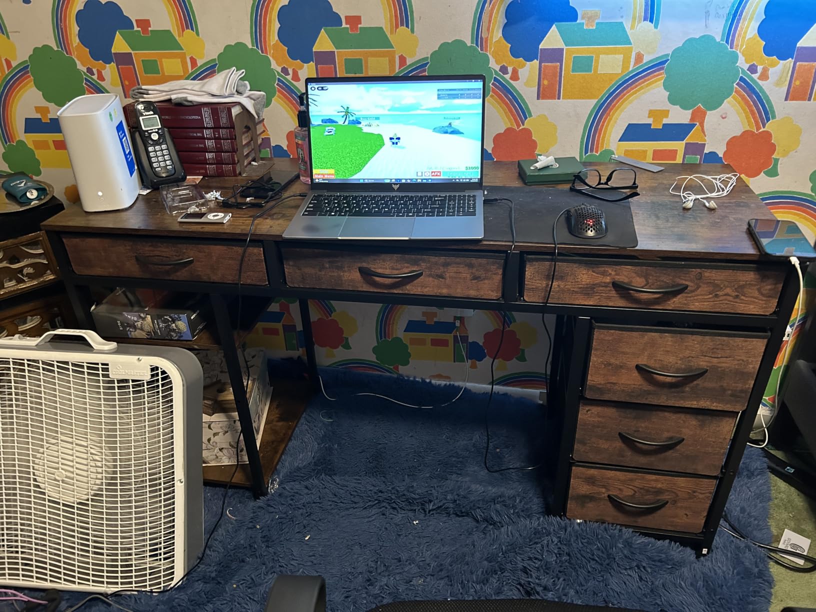 Huuger Computer Desk with 6 Drawers, Office Desk with Shelves, Reversible Gaming Desk, Corner Desk with Storage, Work for Home Office, Study, Living Room, 47inch, Rustic Brown customer photo 1