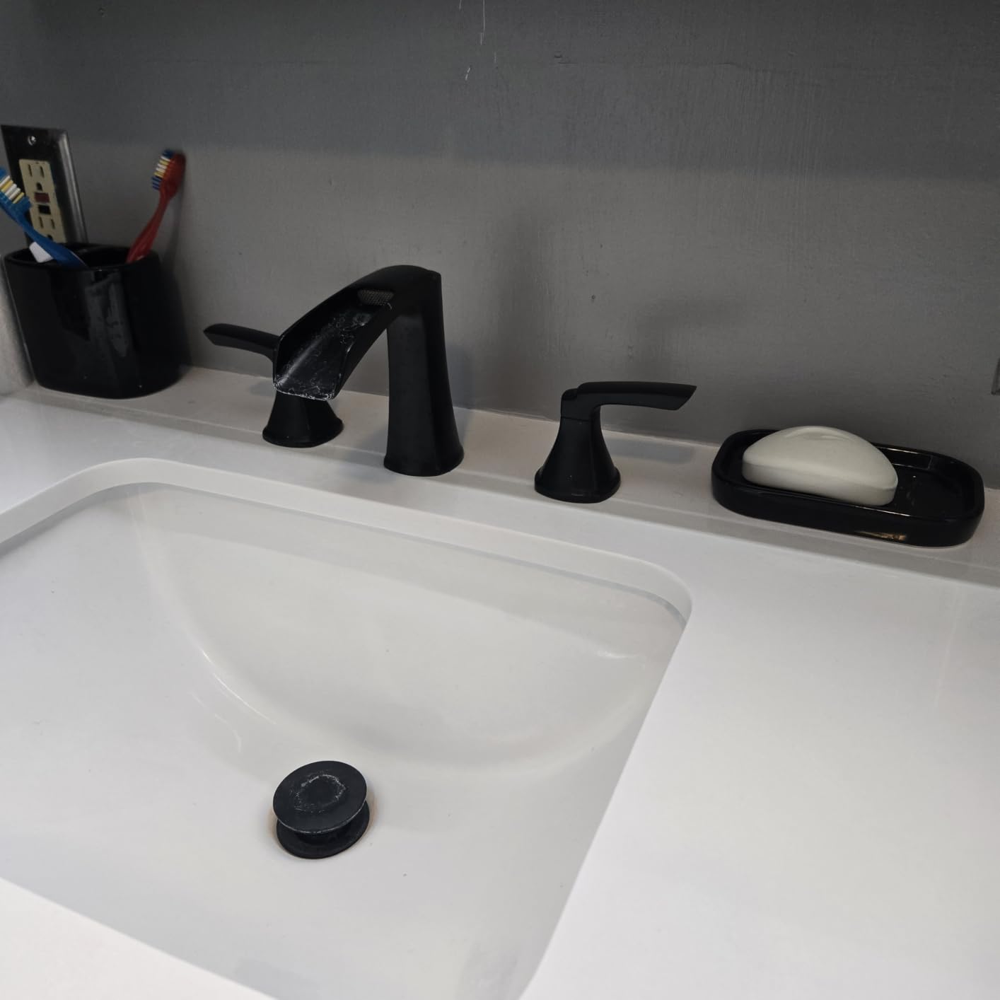Fapully Brushed Nickel Bathroom Faucet 3 Hole, Waterfall 8 Inch Widespread customer photo 2
