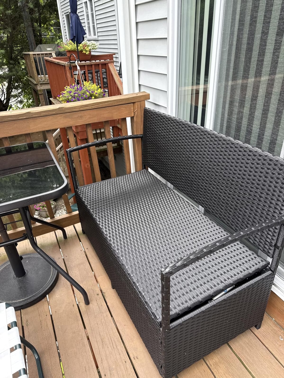 Greesum Patio Loveseat PE Rattan Wicker Outdoor Furniture, Black & Gray | With Soft Cushions & Built-in Storage Space for Lawn Garden Backyard customer photo 1