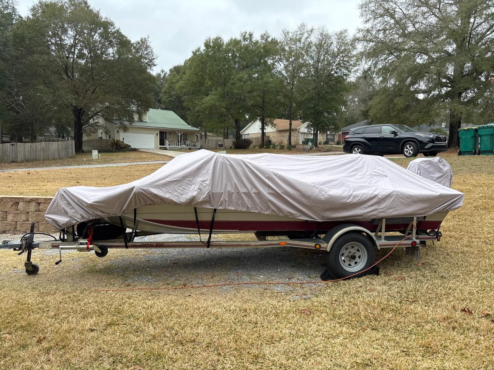 Trailerable Boat Cover 14-16ft with Outboard Motor Cover, 900D Marine Canvas Waterproof & UV-Proof Heavy Duty Boat Covers for 14 feet 15ft 16' Foot V-Hull Bass Boat Runabout Boat, Gray customer photo 2