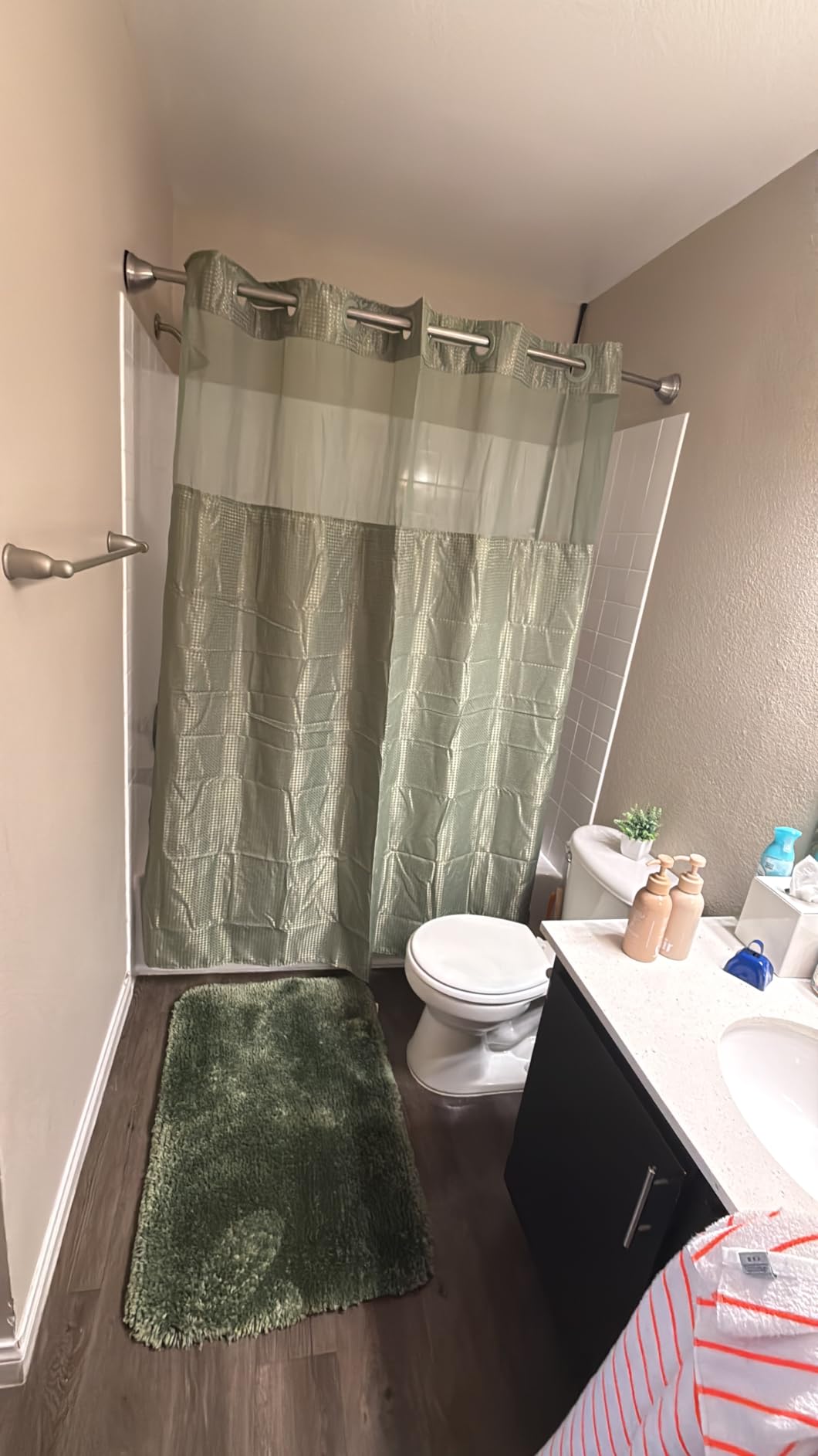 Colorful Star Sage Green No Hook Waffle Shower Curtain Set, 72 x 75 Inch | Waterproof Shower Curtain with Snap in Fabric Liner and Mesh Top Window, Hotel Style Heavy Duty Thick Bathroom Curtain customer photo 2