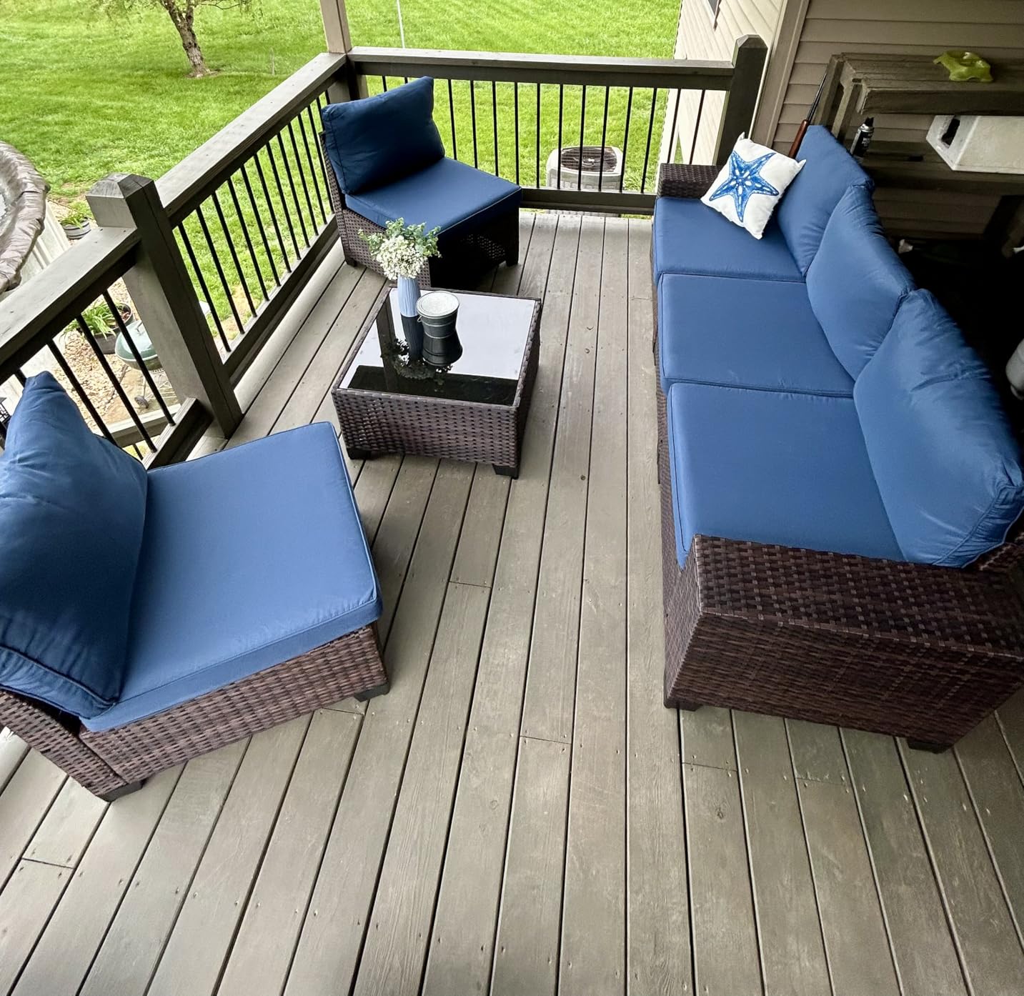 Kullavik 6PCS Outdoor Patio Furniture Set PE Wicker Rattan Sectional Sofa | Patio Conversation Set with 4