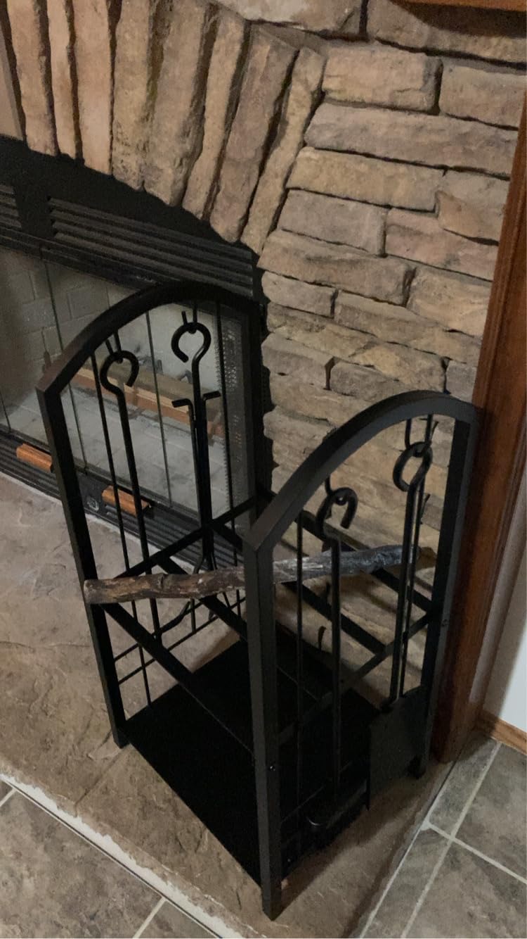 Fire Beauty Wrought Iron Firewood Log Rack with 4 Pcs Fireplace Tools Black | Sturdy Two-Tier Storage Design, Fits Indoor Fireplace & Outdoor Fire Pit customer photo 1
