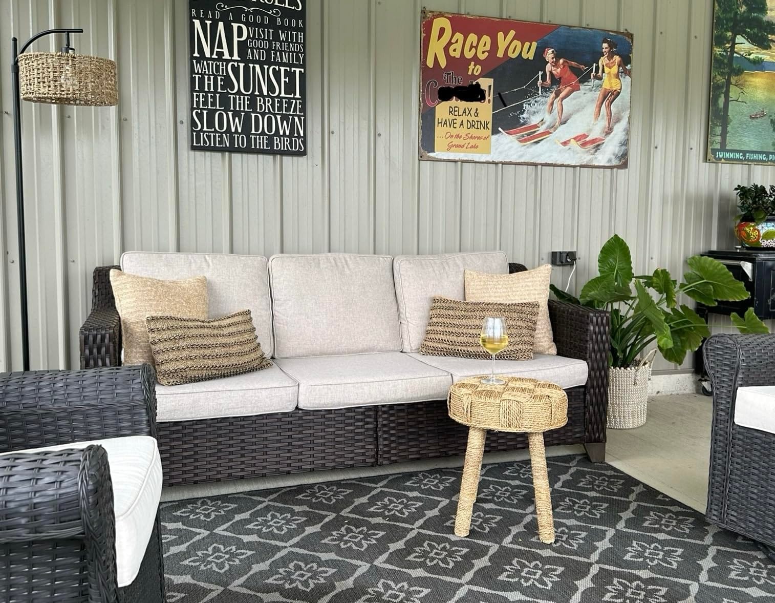Joyside Patio Sofa - 3 Seater Rattan Sofa, All Weather High Back Sofa, Upgraded Large Size with 4inch Seat Cushions for Backyard, Garden, Poolside (Brown/Beige) customer photo 2