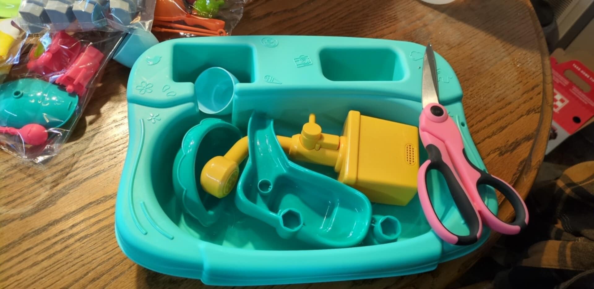 STBEIMEIMY Mini Water Table for Toddlers, Kids Kitchen Play Sink Toy | Running Water Play Sink for Kids 3-8 with Electric Faucet, Floating Fishing Game, Sensory Activity Kitchen Toy Gifts customer photo 1