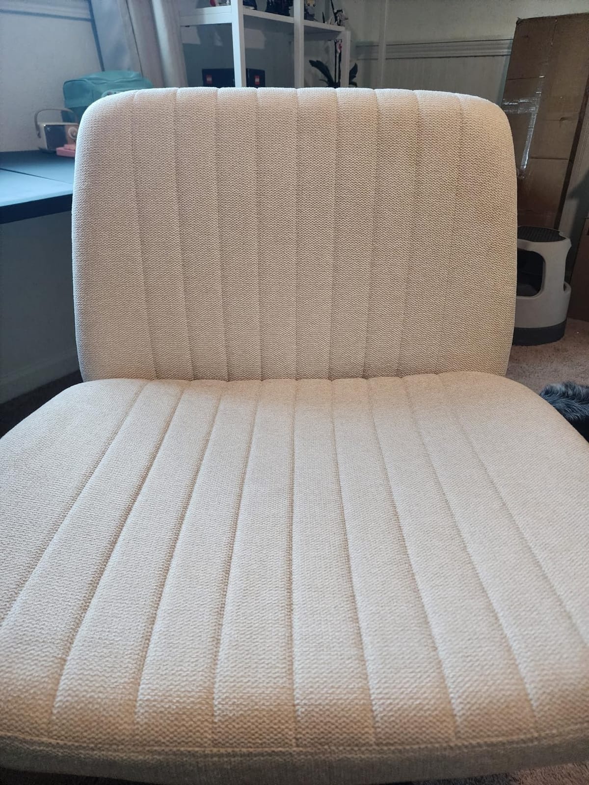Orange Factory Criss Cross Chair, Wide Fabric Vanity Desk Seat, Beige Wheel customer photo 1