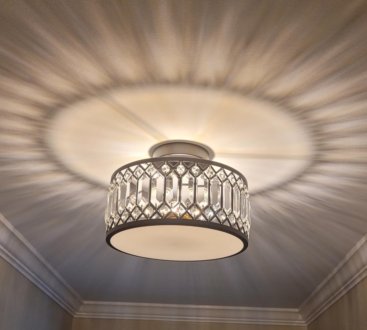 Pevfah Crystal Black Ceiling Light, 1-Light Semi Flush Light Fixture, 9 in customer photo 2