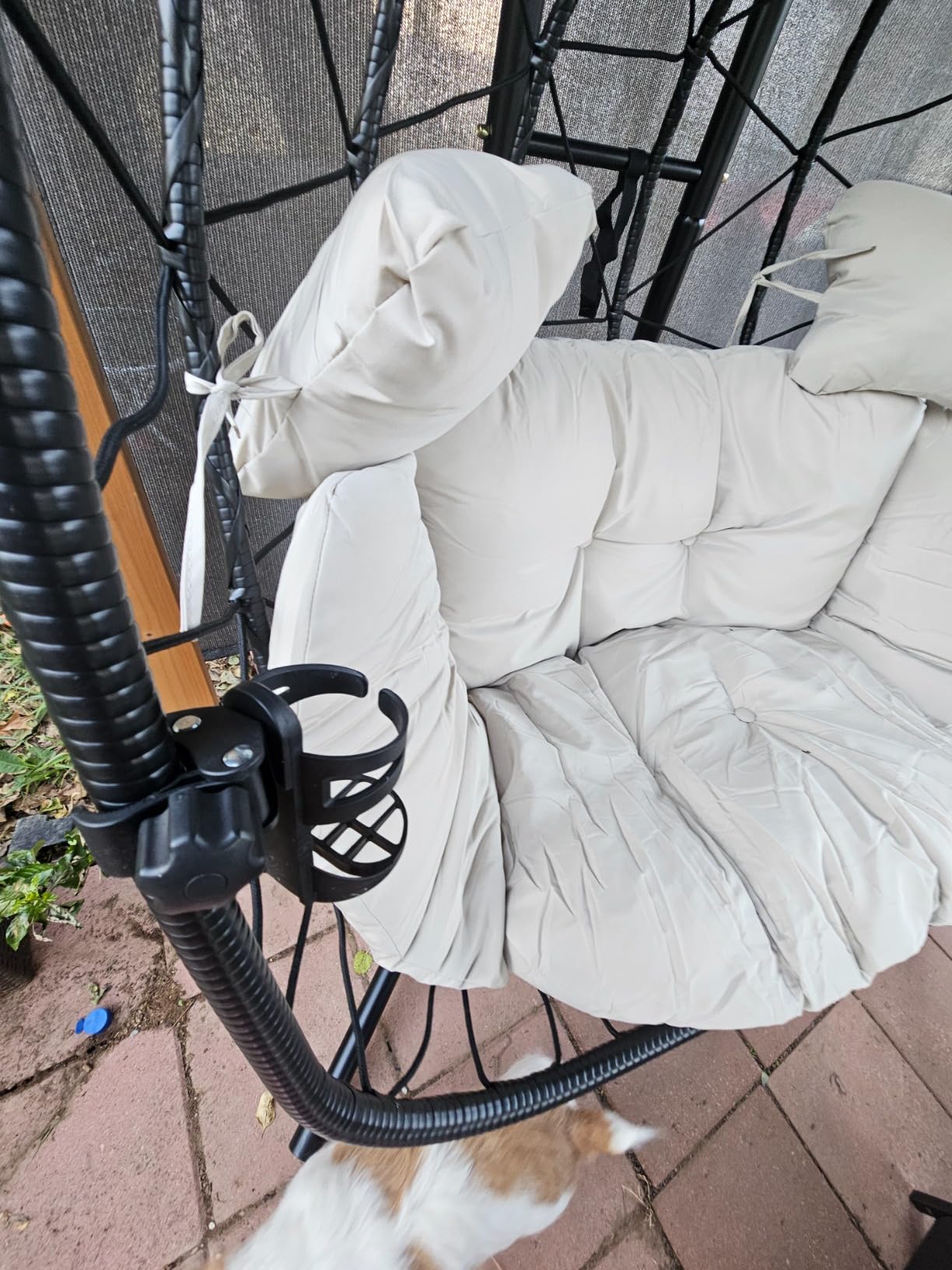 Double Egg Chair with Stand Hammock Swing Chair Foldable Hanging Loveseat, UV Resistant Removable Cushions, 700LBS Capacity for Bedroom, Balcony, Garden(BK-GR) customer photo 1