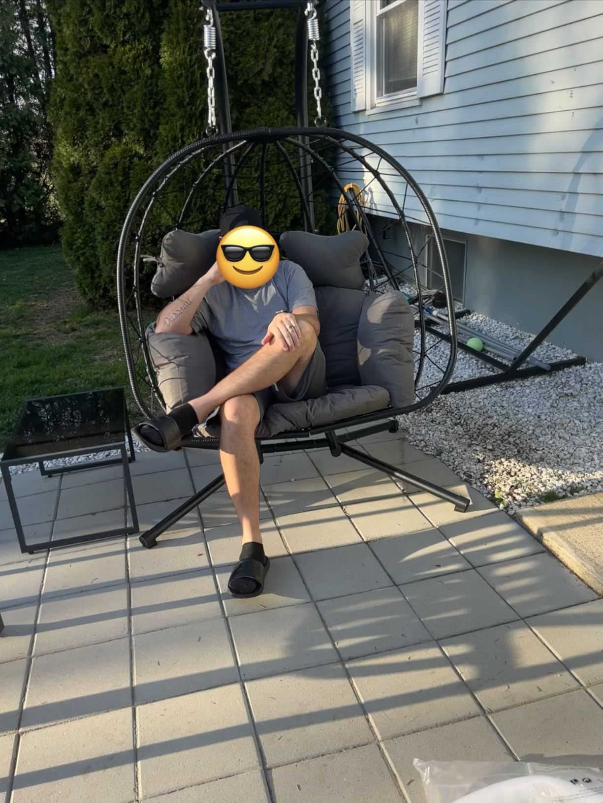 Double Egg Chair with Stand Hammock Swing Chair Foldable Hanging Loveseat, UV Resistant Removable Cushions, 700LBS Capacity for Bedroom, Balcony, Garden(BK-GR) customer photo 2