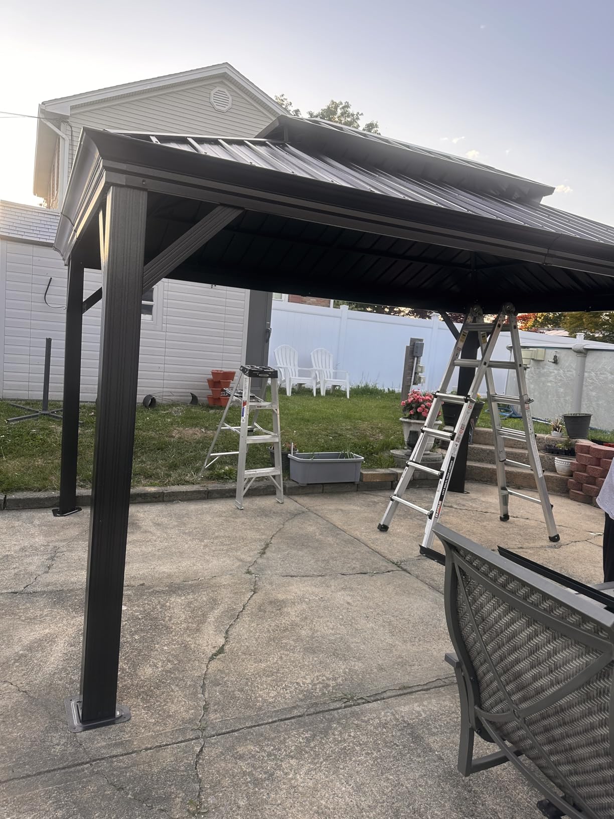 Aoxun Hardtop Gazebo, 12 x 16ft Wooden Finish Coated Aluminum Frame Canopy, Galvanized Steel Double Top, Outdoor Permanent Metal Pavilion with Curtains and Netting, for Backyard, Patio and Deck customer photo 1