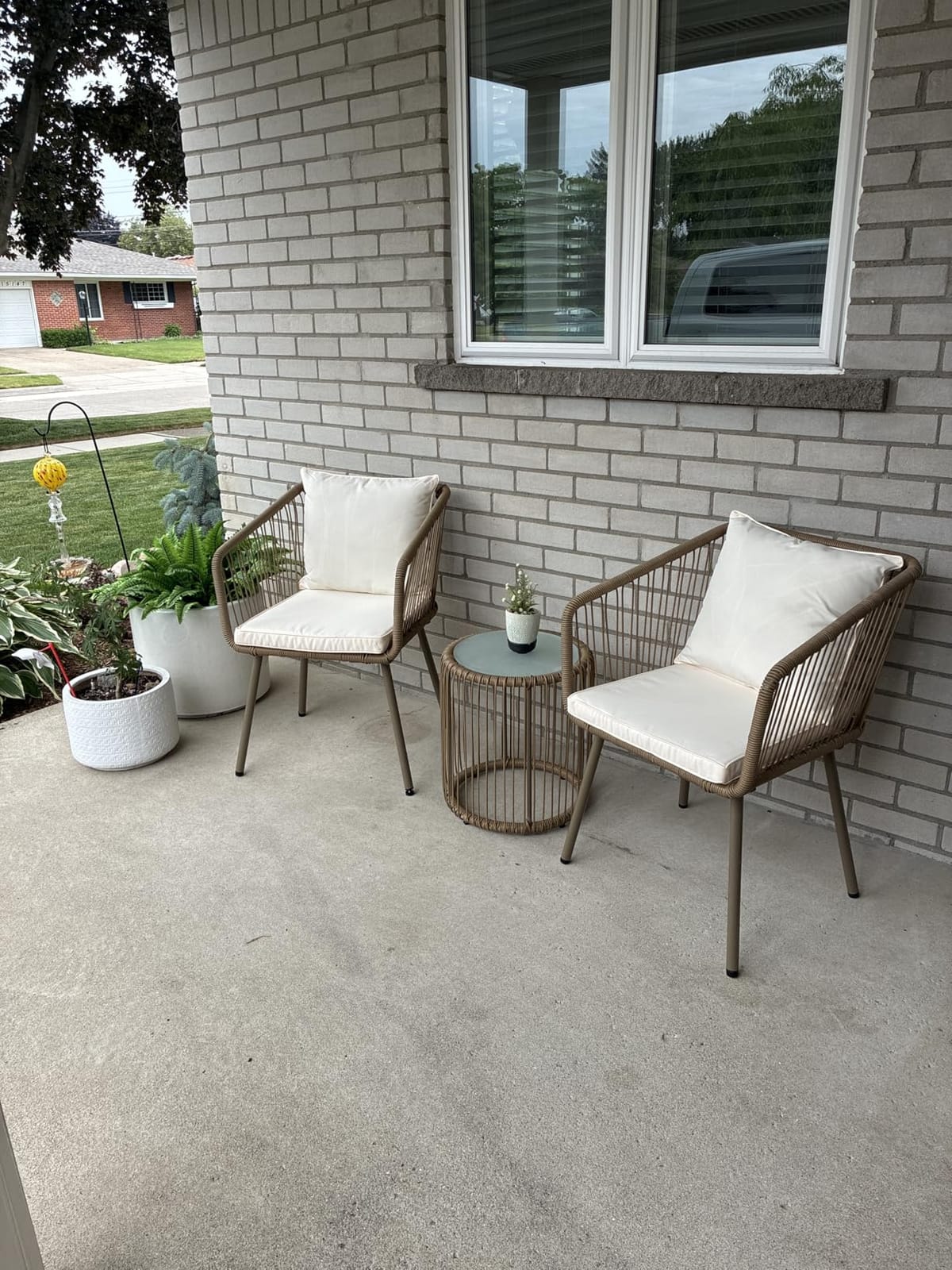 FDW 3-Piece Patio Furniture Set | White | Outdoor Wicker Furniture | with Coffee Table | Modern Rattan Chairs Conversation Set | Outdoor Seating | Weather-Resistant | for Porch, Garden, Lawn customer photo 2