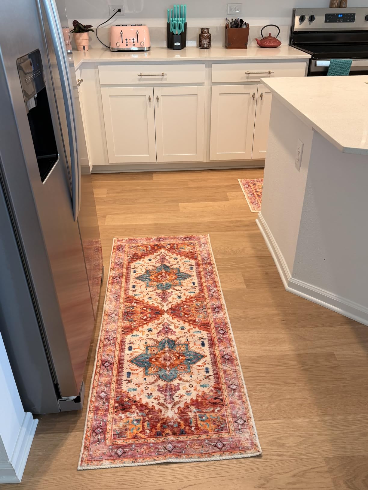 Yamaziot Area Rug 5x7, Non-Slip Washable Boho Vintage Living Room Bedroom Rug with Rubber Backing, Low Pile Faux Wool Soft Distressed Rug Floor Carpet for Living Room, Bedroom customer photo 1