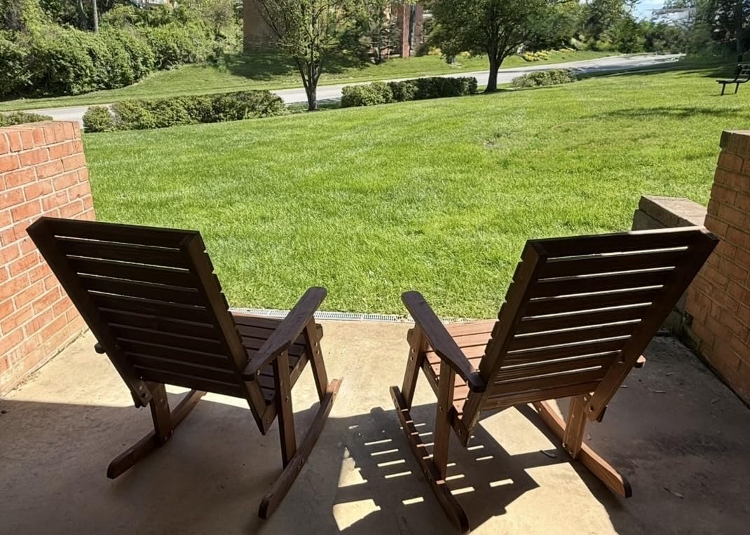 VINGLI Wooden Rocking Chair with High Backrest, Solid Fir Wood, Heavy Duty 600 LBS Patio Rockers for Indoor and Outdoor, Garden, Yard, Patio, Rustic customer photo 1