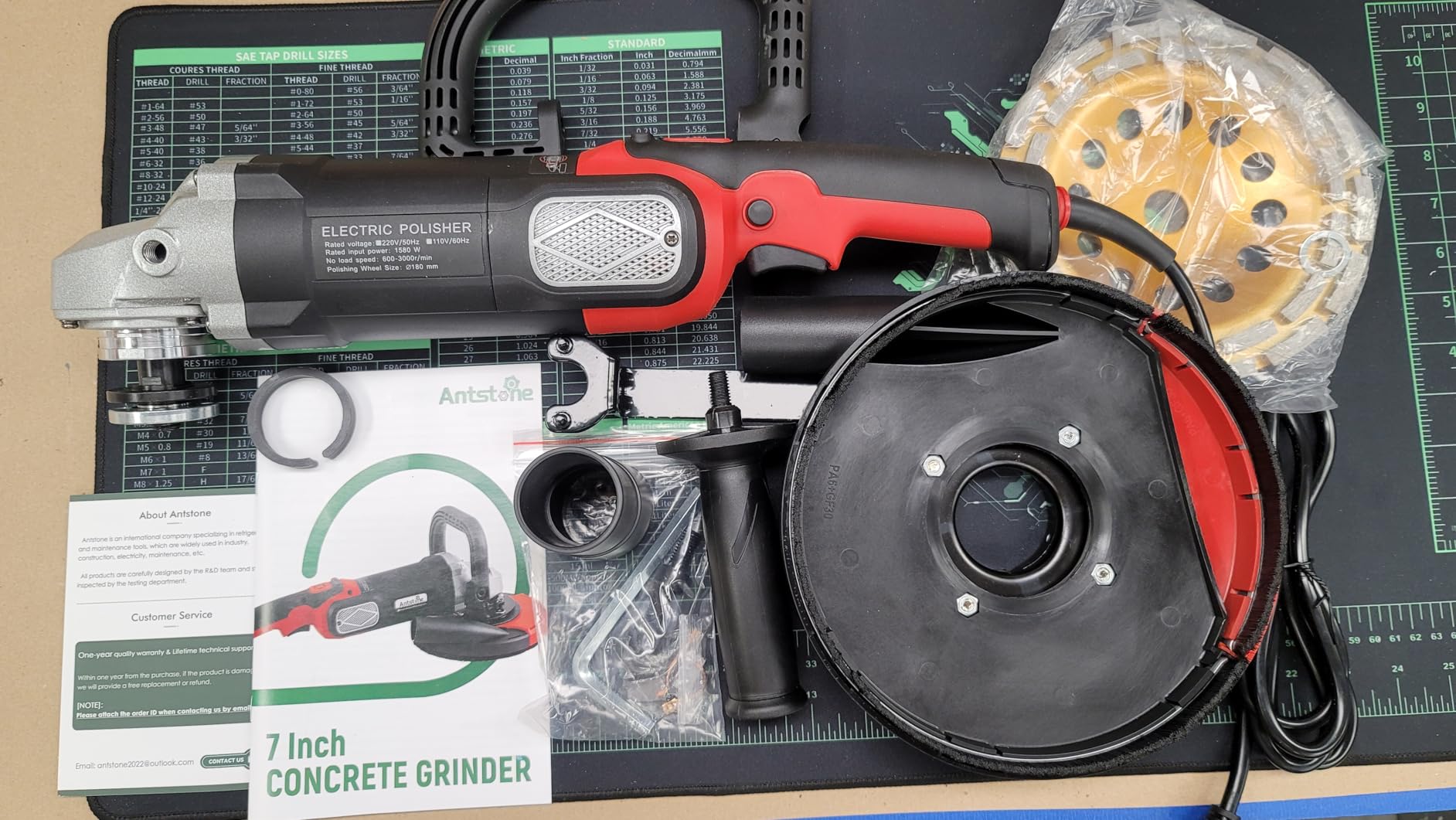 Antstone 7 Inch Concrete Grinder Set Concrete Surface Planer with Dust Extraction Shroud 1580W 3000RPM Angle Grinder Kit customer photo 1