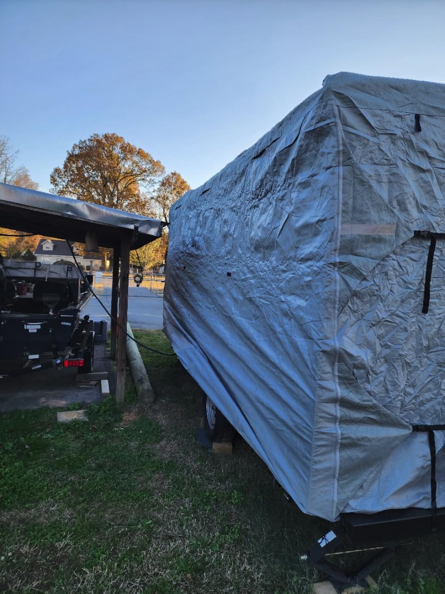VINPATIO RV Cover, 7 Layers Heavy Duty RV & Trailer Cover, Toy Hauler Cover Fits 38'-40' RV Travel Trailer Camper Cover with Tongue Jack Cover, Extra Windproof Straps, Gutter Covers customer photo 1