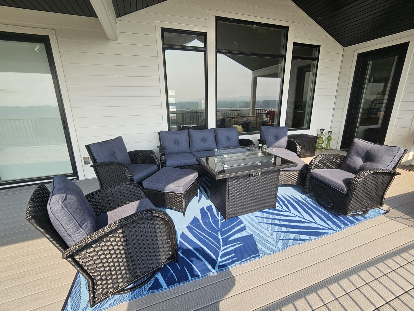 LayinSun 10 Pieces Outdoor Patio Furniture Set with Fire Pit Table | Rattan Wicker Sectional Swivel Rocker Chairs Sets customer photo 2