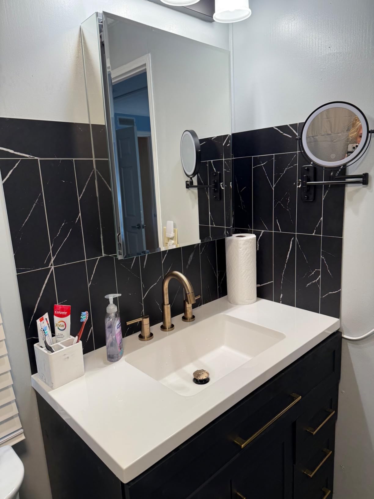 Delta Nicoli Brushed Nickel Bathroom Faucet with Sprayer, 8 Inch 3 Hole Widespread Bathroom Sink Faucet with Pull Out Sprayer, Push-Pop Drain, Stainless 35749LF-SSPD customer photo 1