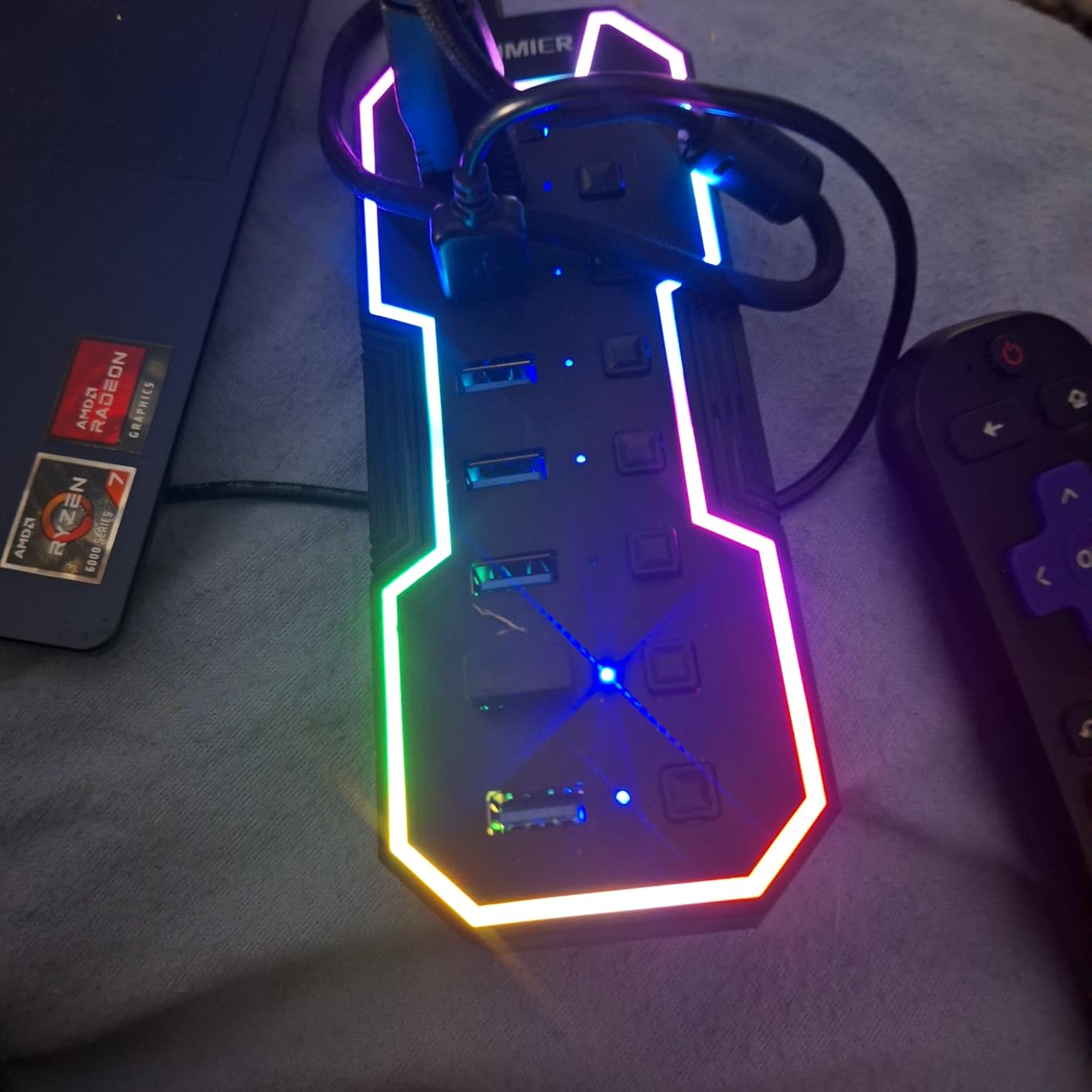 USB Hub 7 Port, RGB LED Strip USB Splitter for Laptop Gaming customer photo 1