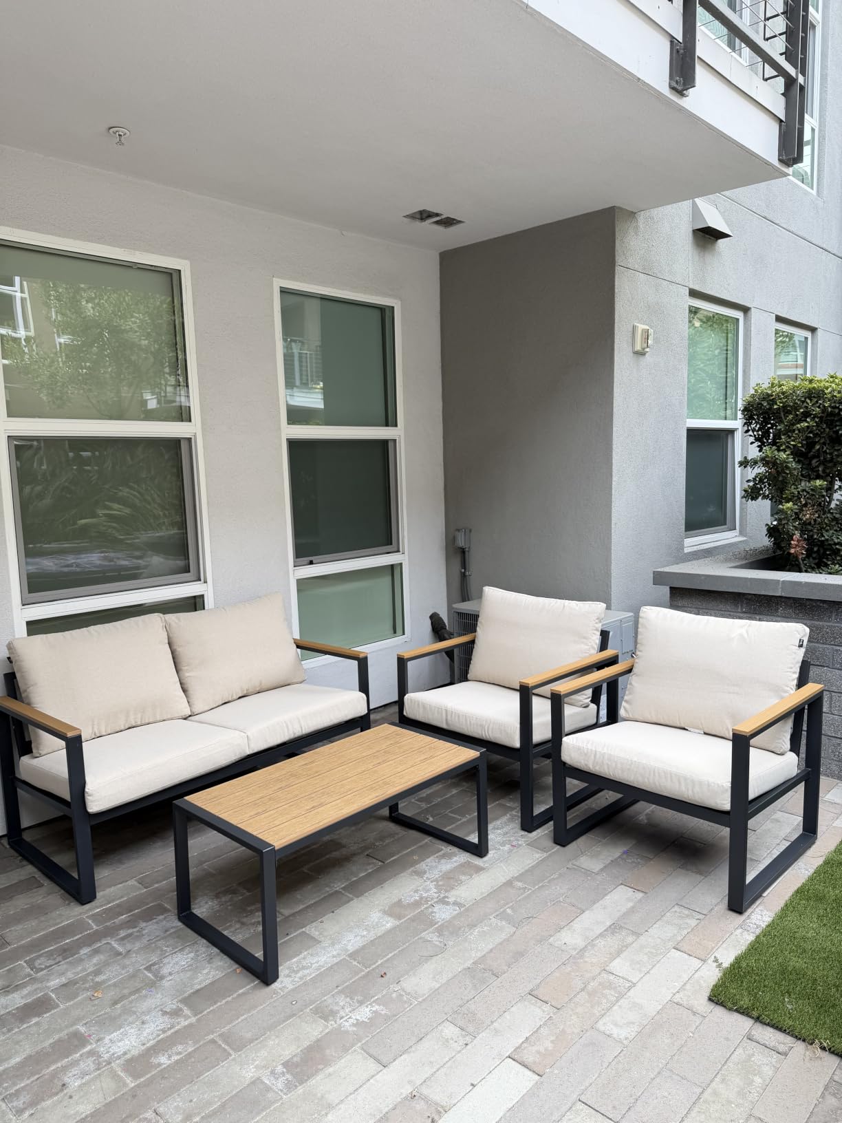 4 Pieces Metal Patio Furniture Set for Outdoor Balcony, Blue | 350LBS,With Coffee Table,Removable Cover,Water-Resistant,Rust-Resistant,Faux Wood Arm,4 Inch Cushion,For Porch Backyard customer photo 2