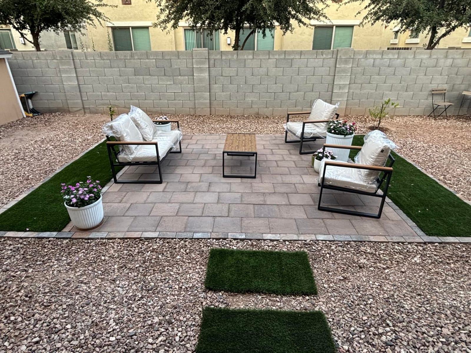 4 Pieces Metal Patio Furniture Set for Outdoor Balcony, Beige | 350LBS, With Coffee Table, Removable Cover, Water-Resistant, Rust-Resistant, Faux Wood Arm, 4 Inch Cushion, For Porch Backyard customer photo 1