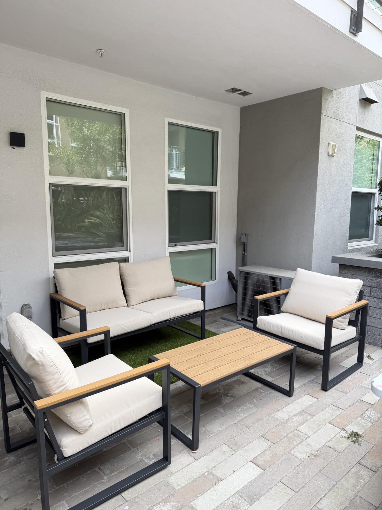 4 Pieces Metal Patio Furniture Set for Outdoor Balcony, Beige | 350LBS, With Coffee Table, Removable Cover, Water-Resistant, Rust-Resistant, Faux Wood Arm, 4 Inch Cushion, For Porch Backyard customer photo 2