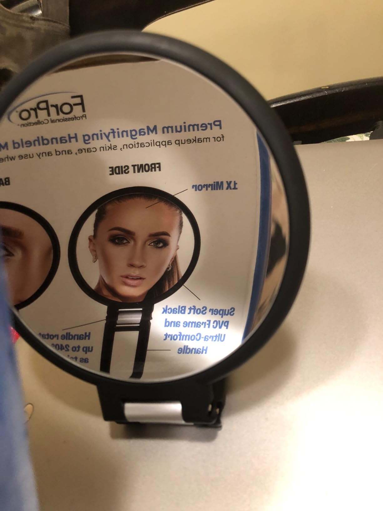 ForPro Magnifying Hand Mirror, 1X/15X Magnification, Folding Handle, Black customer photo 1