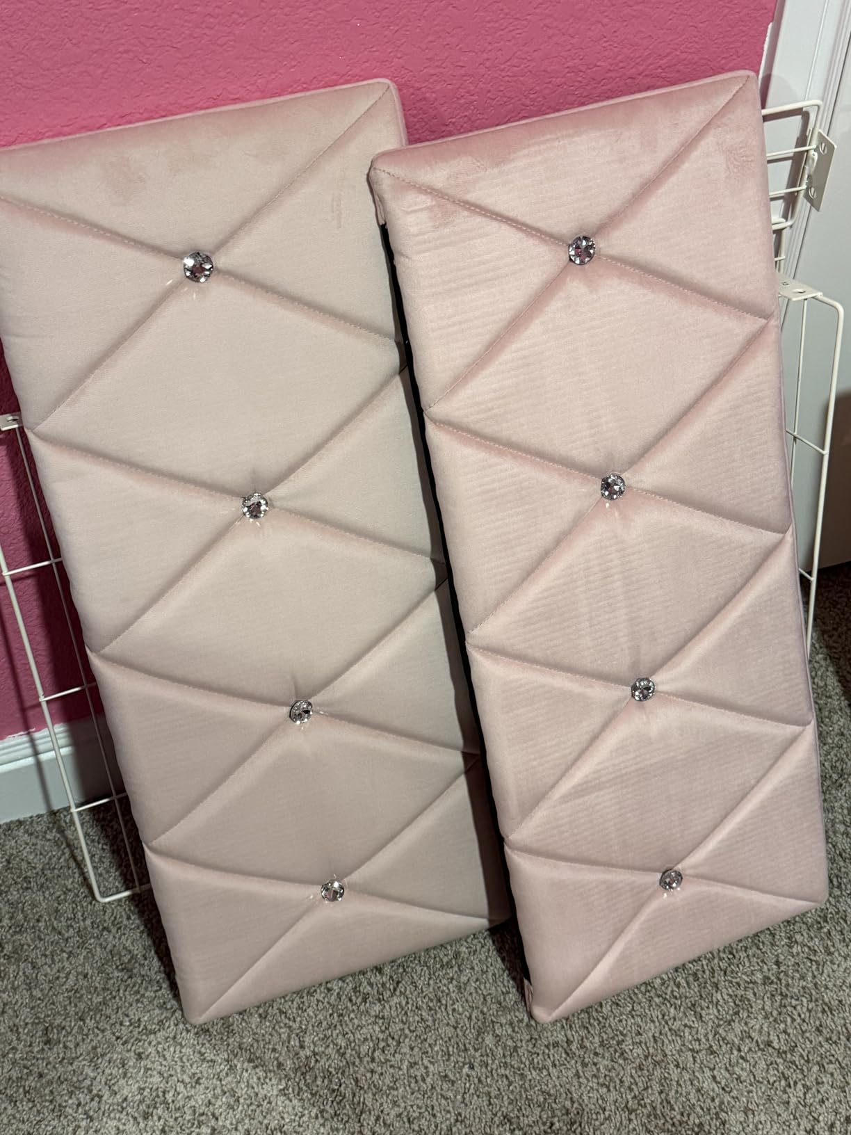 Twin Upholstered Canopy Bed Frame with Drawer & Crystal Tufted Storage Headboard Two-Purpose Metal Platform Bed with 4 Removable Posts & Charging Station Pink Princess Bed, Curtain Not Included customer photo 2