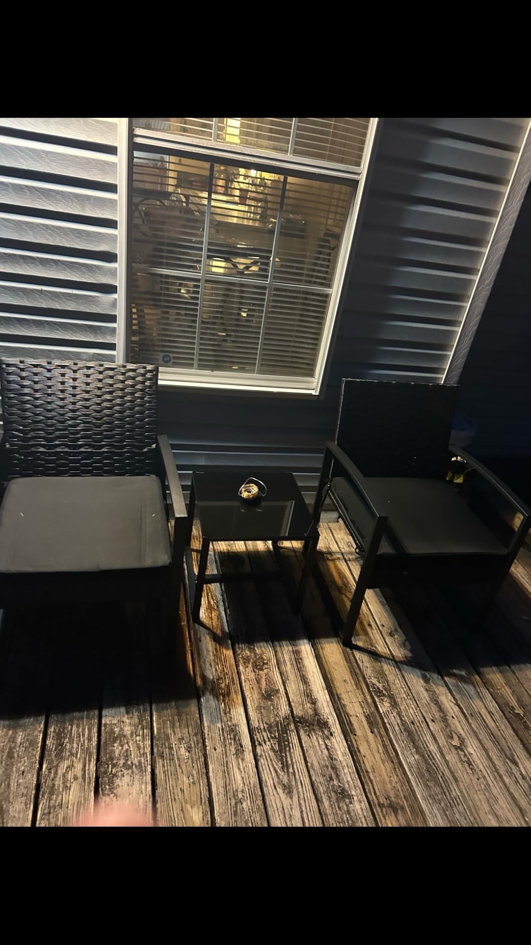 Bezseller 3-Piece Patio Furniture Set, Wicker Bistro Set, Grey | 2 Round Arm chairs with Glass Coffee Table, Patio Conversation Set for Backyard, Porches, Poolside, Lawn and Balcony customer photo 1