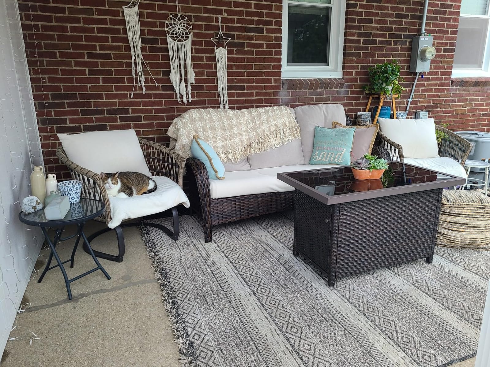 Outdoor Patio Wicker Sofa, 900Lbs Weight Capacity Large 3 Seater Wicker Patio Couch with 4in Seat Cushions and Deep Seating, All Weather for Backyard, Garden, Poolside (Mixed Grey/Blue) customer photo 2