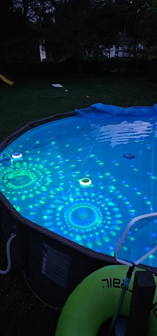 Goallim Floating Pool Lights Solar Powered, 7.6 Inch RGB Upper& Lower Color Changing Solar Pool Lights that Float with Dynamic Lighting Effects, IP68 Waterproof Swimming Pools Light for Party Decor(2) customer photo 1