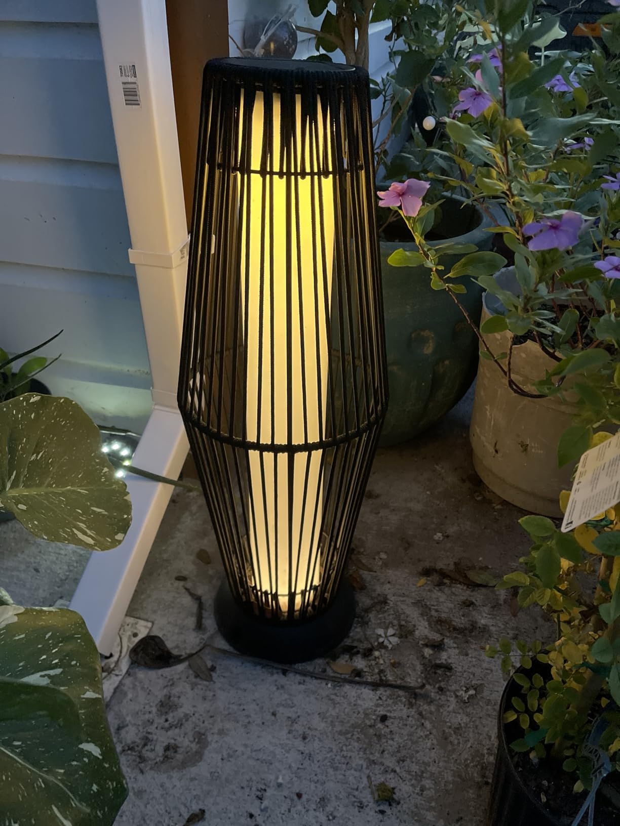 TRIROCKS Outdoor Floor Lamp 2 Piece Solar Powered Lantern Wicker Solar Patio Lamp with Olifen Rope Waterproof Rattan Outside Solar Deck Light for Patio Garden Lawn Yard (Black) customer photo 1