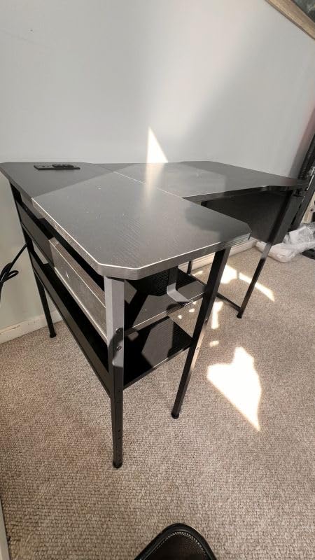 Acrolix L Shaped Gaming Desk 40 Inch - Computer Corner Desk with Power Outlets, Reversible Shelves & Storage Bag for Home Office, PC Gaming Table, Black Carbon customer photo 2