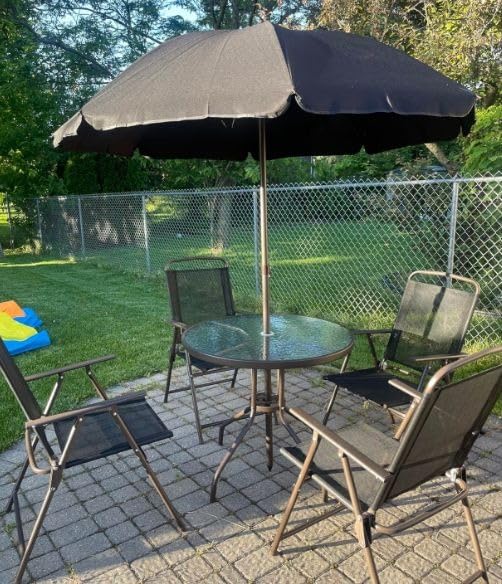 Shintenchi 6 Piece Patio Dining Set with Umbrella, Outdoor Furniture Set with 4 Folding Chairs and Tempered Glass Top Dining Table fot Lawn Backyard Garden Porch Black customer photo 1
