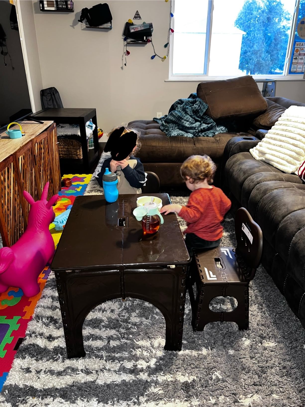 UNICOO Kids Folding Table and Chairs Set, Kids Table and Chairs Foldable, Foldable Activity Table, Portable Picnic Table, Ideal for Indoor and Outdoor Use, Durable and Easy to Store (Teal) customer photo 1