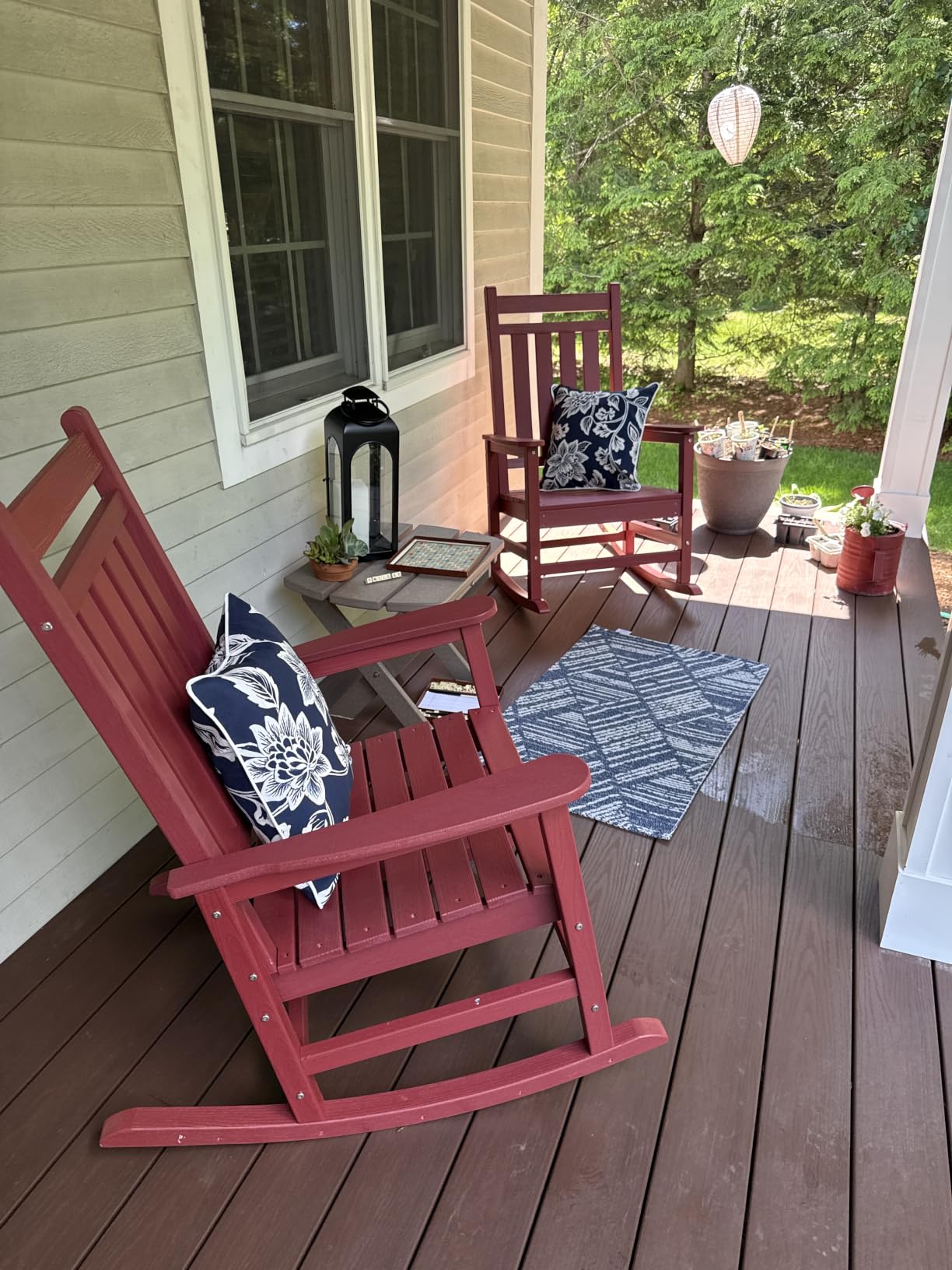 SERWALL Outdoor Rocking Chair Set of 2, HDPE Rocker for Adults, Brown customer photo 2