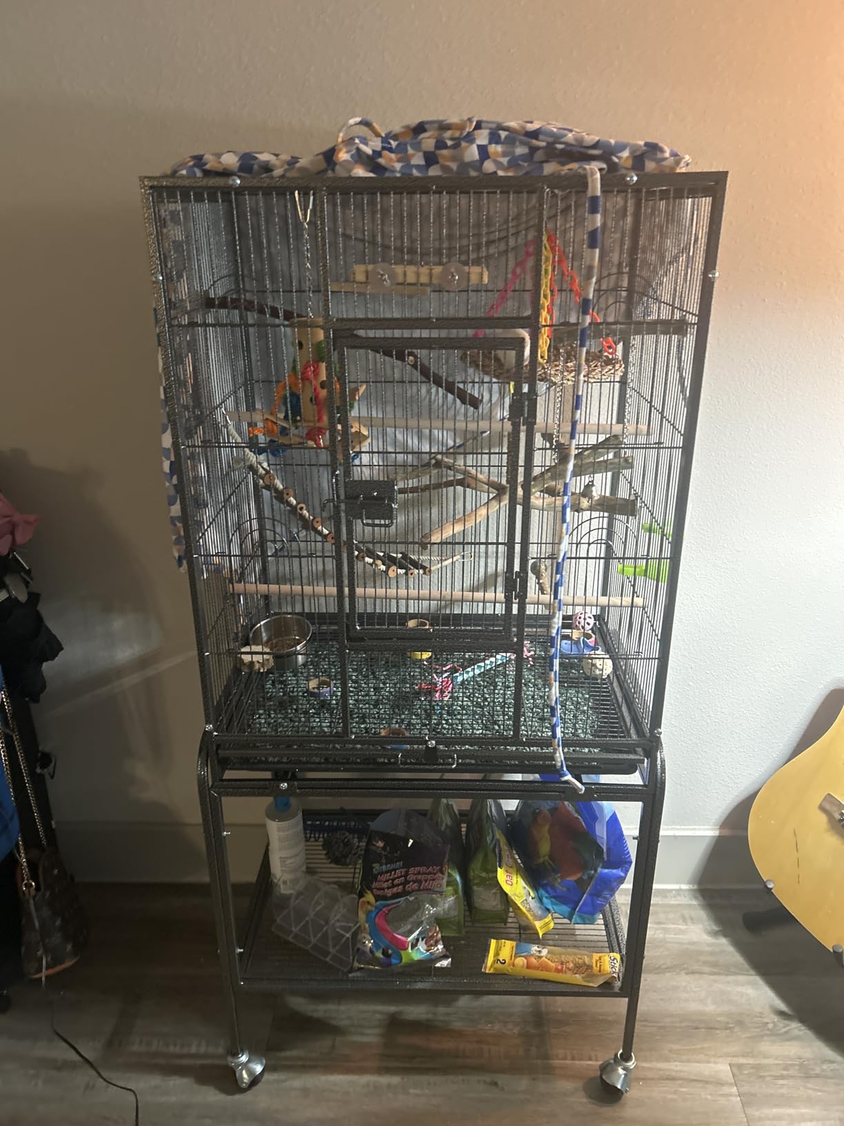 VINGLI 53-inch Bird Cage with Wheels, Durable Wrought Iron Parakeet Cage with Slide Out Tray, Black Bird Cages for Parakeets/Lovebird/Cockatiels/Budgies and Other Small/Medium Birds (Black, 53 inch) customer photo 1