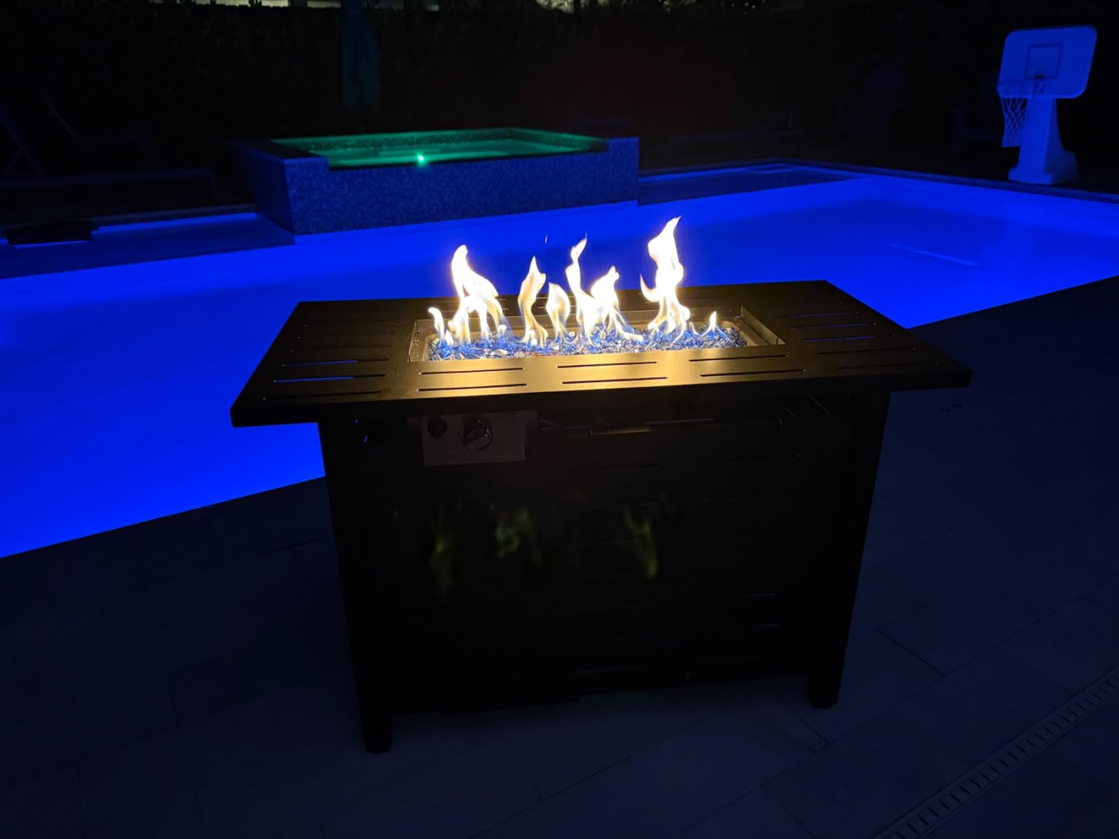 Aoxun 41 Inch Propane Fire Pit - 50,000 BTU Gas Fire Pit Table with Removable Lid & Lava Rocks, Rectangle Firepit Table for Outside, Patio, Deck, Backyard, Black customer photo 1