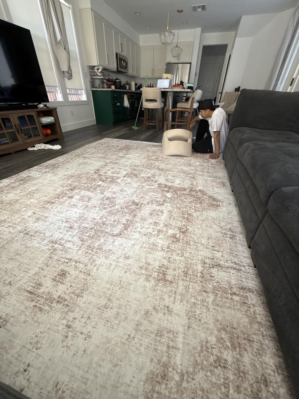 Area Rug 8x10 Washable Rug, Vintage Boho Medallion Rugs Non-Slip Soft Low Pile Large Distressed Rug Indoor Retro Carpet for Living Room Bedroom Dining Room Office Children's Room(Beige, 8'x10') customer photo 1